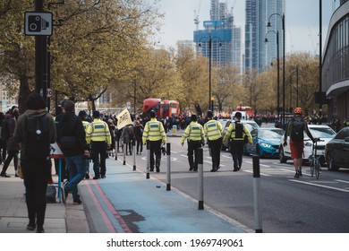 Westminster, London | UK -  2021.05.01: Police Officers Wearing Masks  At 