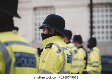 Westminster, London | UK -  2021.05.01: Police Officers Wearing Masks  At 