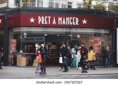 Westminster, London | UK -  2021.05.02: Busy Day At Pret A Manger Cafe Coffee Shop In West Part Of The City