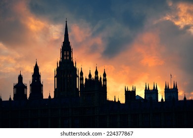 Westminster Palace Silhouette With Cloud In London.