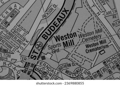 Weston Mill, Devon, England, United Kingdom atlas map town name in black and white - Shutterstock ID 2369880855