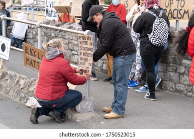 Weston Super Mare, North Somerset, United Kingdom - June 06 2020: Black lives matter protests against the killing of George Floyd by police in America.