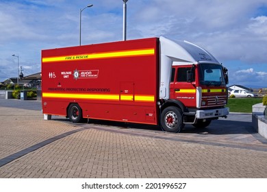 WESTON-SUPER-MARE, UK - APRIL 29, 2015: Avon Fire And Rescue’s Welfare Unit Supporting Firefighters Attending A Fire On The Sea Front