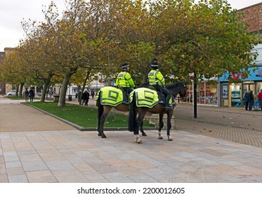 WESTON-SUPER-MARE, UK - NOVEMBER 5, 2019: Mounted Police Officers On Patrol