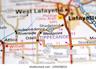 Westpoint. Indiana. USA On A Map