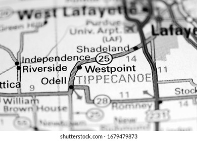 Westpoint. Indiana. USA On A Map