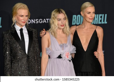 WESTWOOD, CALIFORNIA - DECEMBER 10, 2019: Nicole Kidman, Margot Robbie and Charlize Theron attend Special Screening Of Liongate's "Bombshell" at Regency Village Theatre 