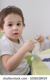 Wet Baby Wipes. 5 Year Old Boy Wipes The Paint Off His Hands.