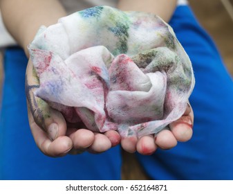 Wet Baby Wipes. 5 Year Old Boy Wipes The Paint Off His Hands.