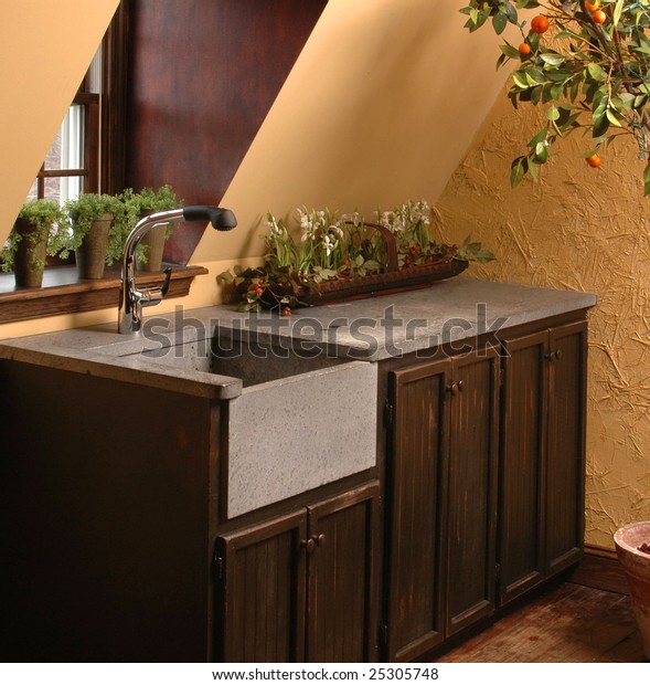 Wet Bar By Window Dark Wood Stock Photo Edit Now 25305748