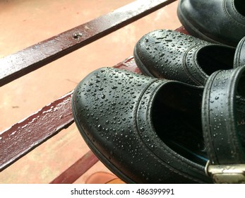 wet black shoes