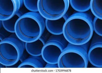 Wet Blue Sewer Line Water Pipes Stacked For Underground Installation