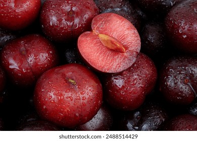 Wet cherry plums close up - Powered by Shutterstock