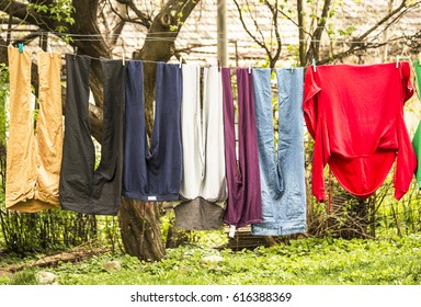 Wet Clothes On Rope White Blue Stock Photo (Edit Now) 616388369