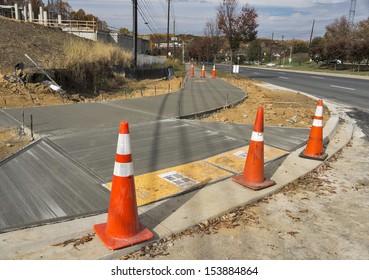 Wet Concrete On Sidewalk Construction