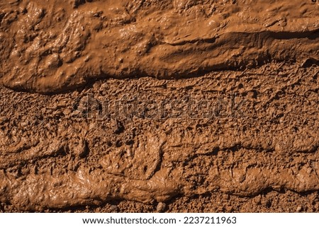 Wet dirty mud on field background texture. Top view
