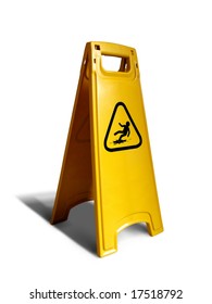 Wet Floor Standing Sign Isolated On White.