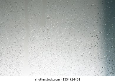 Wet Glass Background Condensate / Abstract Rain, Drops Texture On Transparent Glass