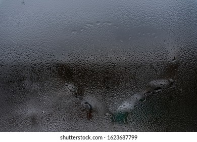 Wet Glass Texture. Heart Drawn By A Finger On A Stele. Light Romantic Background