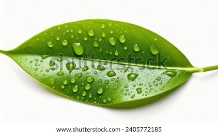 wet green leaves isolated on white background, top view