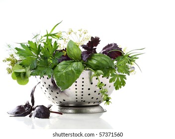 Wet Herbs In Colander