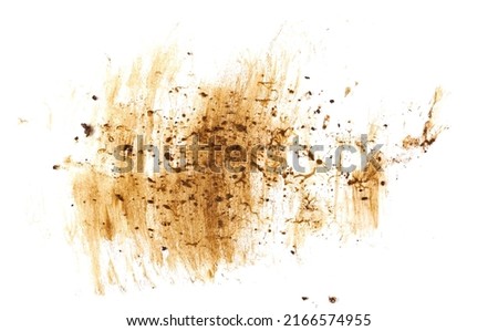 Wet mud, stains texture isolated on white, top view and clipping path