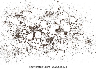 Wet mud, stains and water droplets texture isolated on white background, top view and clipping path