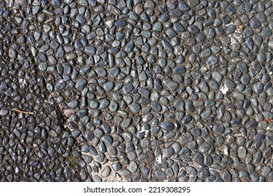 Wet Pebble Stone Texture On The Garden Pathway.