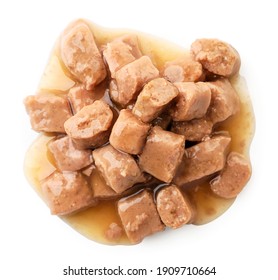 Wet Pet Food On White Isolated Background. Top View