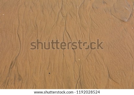 Wet sand texture. Sand pattern during low tide. Nature drawing (painting) on the sand. 