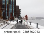  Wet and snowy streets in Umeå city. Colorful streets on a cold month of November in northern Sweden.