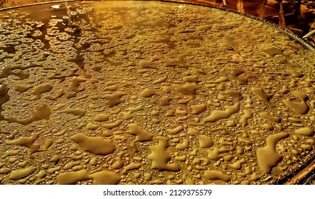 Wet surface of the table with raindrops. Abstract background. Bright mosaic texture ornament. Abstract concept