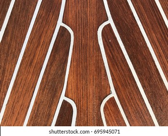 Wet Teak Wood Deck On Boat, Texture For Background