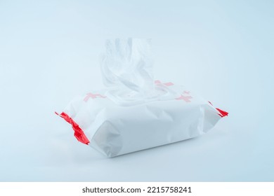 Wet Tissue Paper Package On White Background