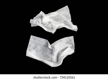 Wet White Used Napkins Isolated On Black Background