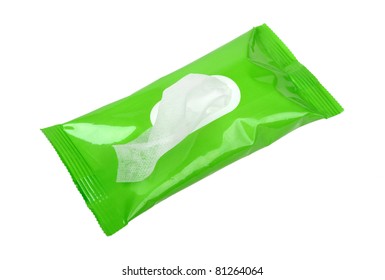 Wet Wipes In The Package Isolated On A White Background