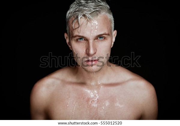 Wet Young Man White Hair On Stock Photo Edit Now 555012520