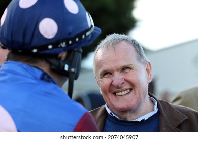 WETHERBY RACECOURSE, WEST YORKSHIRE, UK : 30 October 2021 : Sight Impaired Racehorse Owner Andrew Gemmell Smiling In The Parade Ring Before His Horse Paisley Park Runs In The West Yorkshire Hurdle