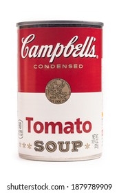 WETZLAR, GERMANY 2020-09-05: Campbell's Condensed Tomato Soup Can. The Campbell Soup Company, Is An American Producer Of Canned Soups. Andy Warhol Used Campbell's Soup Cans In Pop Art.