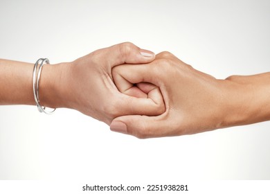 Weve got each other until the end. Cropped shot of two unrecognizable women interlocking their hands in the studio. - Shutterstock ID 2251938281