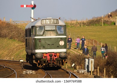 WEYBOURNE, NORFOLK, UK - MARCH 9, 2014: Resident Ex British Rail Class 31 No. D5631 (31207) Runs Into Weybourne Light Engine During North Norfolk Railway's Steam Gala.