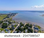 Weymouth Fore River mouth aerial view to Hingham Bay at Rock Island Cove in city of Quincy, Massachusetts MA, USA. 