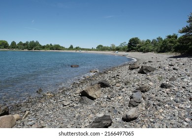 Weymouth, Massachusetts, USA - May 29, 2022: View Of A Beach And Hingham Bay At Webb Memorial State Park