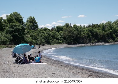 Weymouth, Massachusetts, USA - May 29, 2022: View Of A Beach And Hingham Bay At Webb Memorial State Park