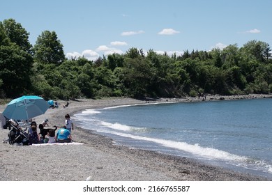 Weymouth, Massachusetts, USA - May 29, 2022: View Of The Beach And Hingham Bay At Webb Memorial State Park