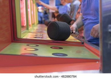 Whack A Mole Game At Amusement Park Close Up