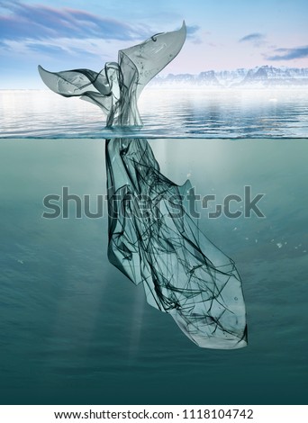 a whale of garbage plastic floating in the ocean