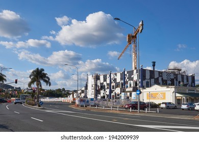 Whangarei, Northland, New Zealand - January 2021: Hundertwasser Museum During Construction In The Town Basin.