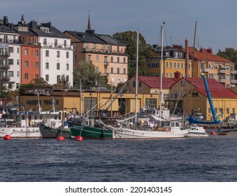 Wharf And Pier With Boats At The Island Djurgården, A Sunny Autumn Day In Stockholm, Sweden 2022-09-12