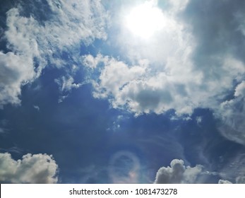 What A Beautiful Day, Nice Sky After The Rain With Sun Beam, Cloudy Day, The Sun Shines Brightly Among Blue Sky